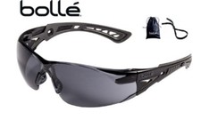 Bolle 40208 Rush Safety Glasses, Black/Gray Temples Smoke Anti-Fog Lens