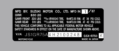 SUZUKI GSXR 750R 1986 1987 HEADTUBE TAG / REPRO DECAL GSXR 750 | eBay