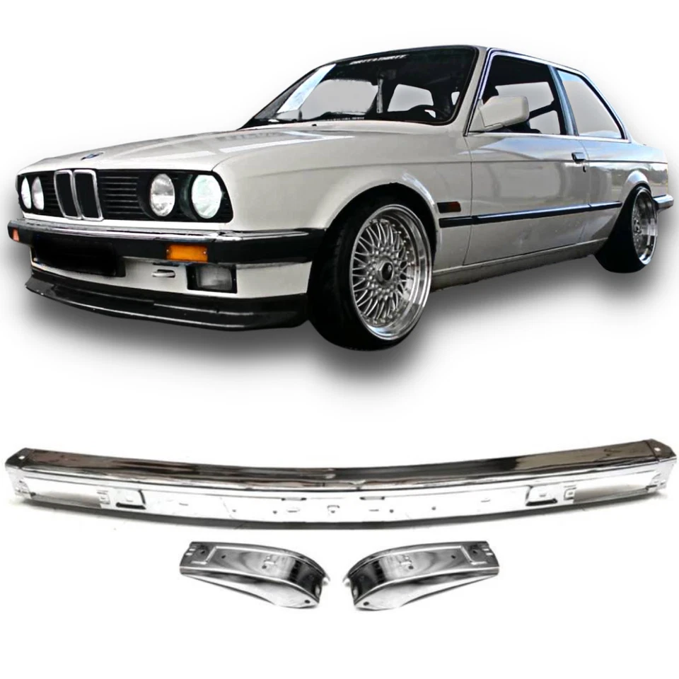Pare-Chocs Avant Chrome Kit Complet Acier pour BMW Serie 3 E30 Phase 1 1982-1990 - Photo 1/4