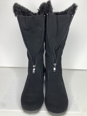 GH Bass Alaska Womens Black Suede Mid Calf Boots Fleece Zipper  Size 6M 