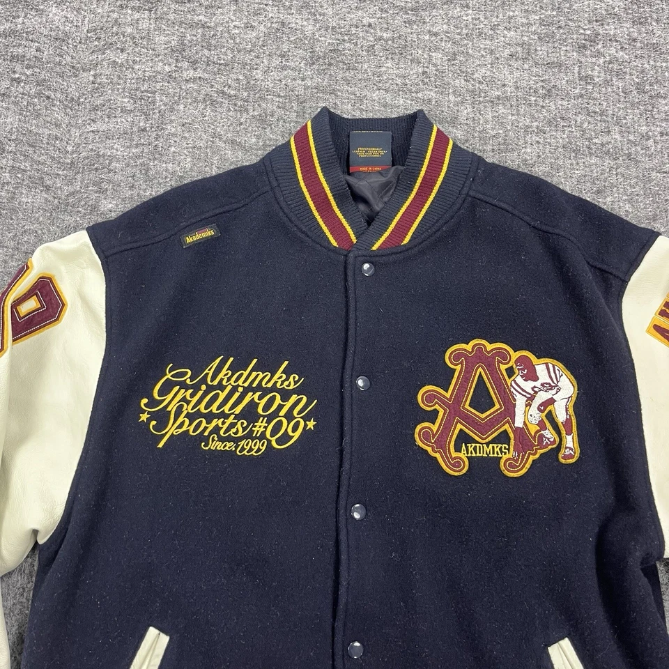 Akademiks Varsity Jacket Mens Extra Large Leather Wool Gridiron Sports Football - Image 3 of 4