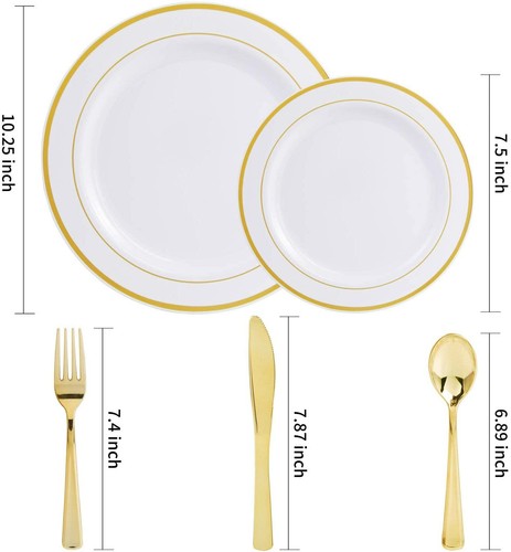 60pcs Party Gold Plates, Silverware Gold Trim, Wedding Birthday - Picture 3 of 6