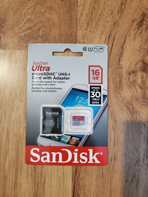 SanDisk 16GB Ultra Micro SD HC Class 10 Memory Card With Adapter