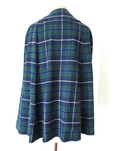 Vtg 60s Pendleton Azul Verde Tartán Manta a cuadros Tweed Botón Cape Armholes M - Imagen 5 de 8