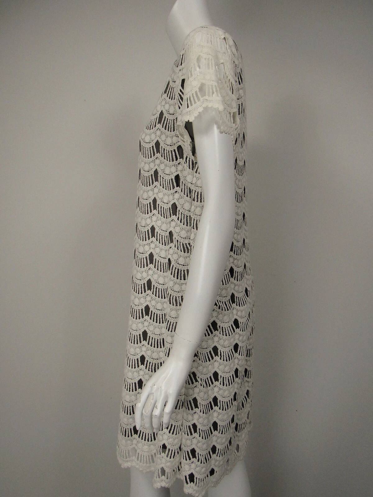 KATE SPADE White Lace Taupe Gray Lining Shift Dress sz 8