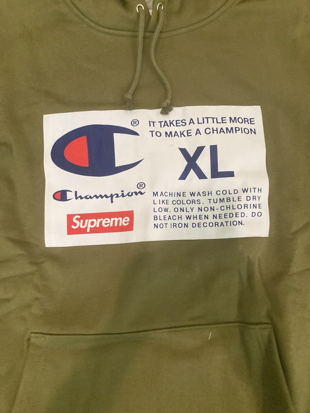 Sweat shirt à capuche étiquette SUPREME CHAMPION olive taille XL