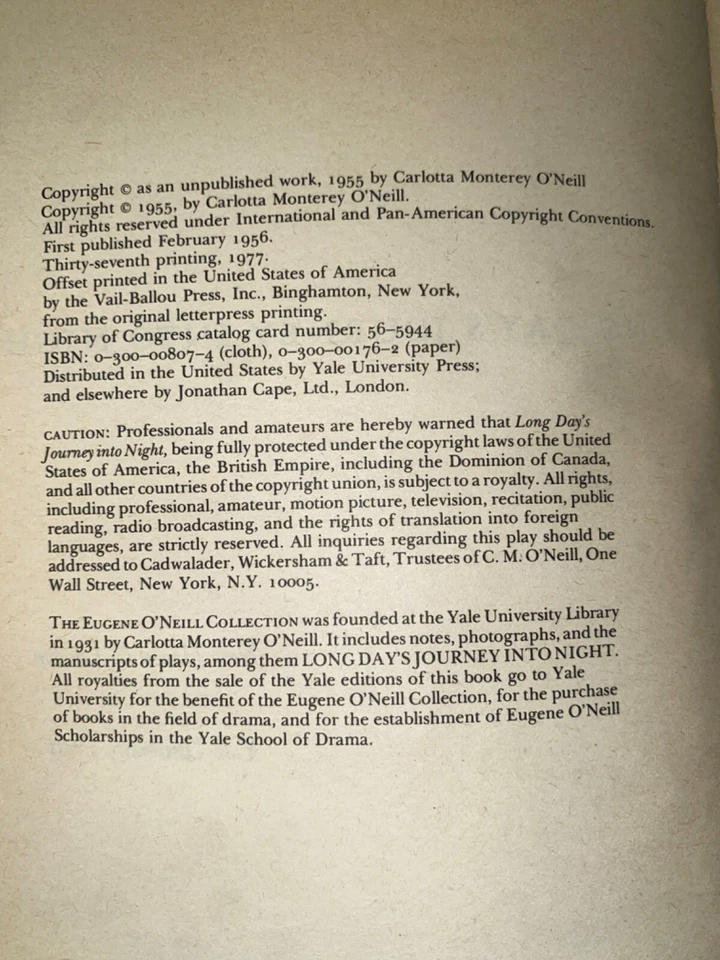 Long Day's Journey into Night~ Eugene O'Neill~1977  (FC202-3Q291 - Image 2 of 4