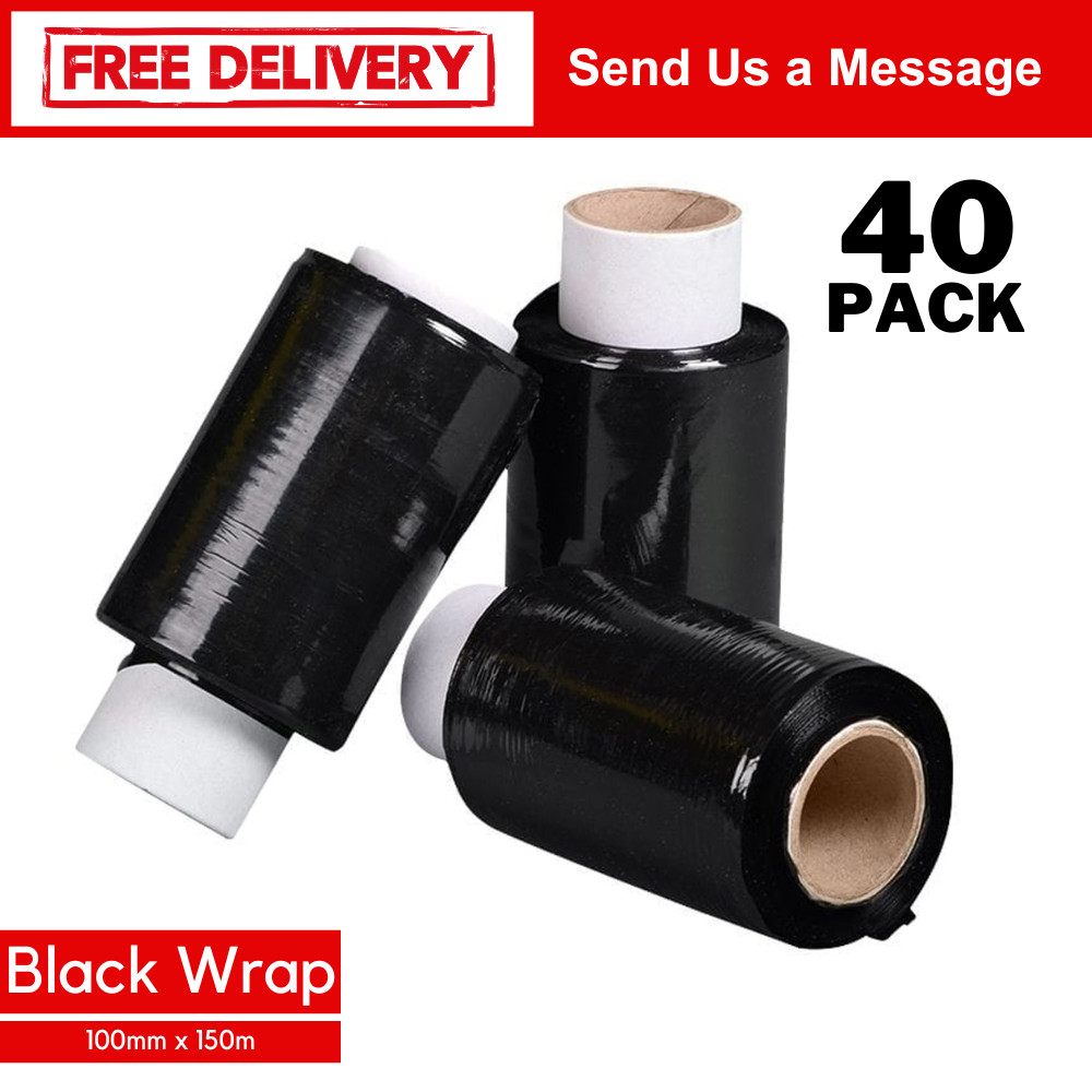 40 Rollen 100mm x 150m Klar & Schwarz Mini Hand Palettenfolie Folie Stretchfolie
