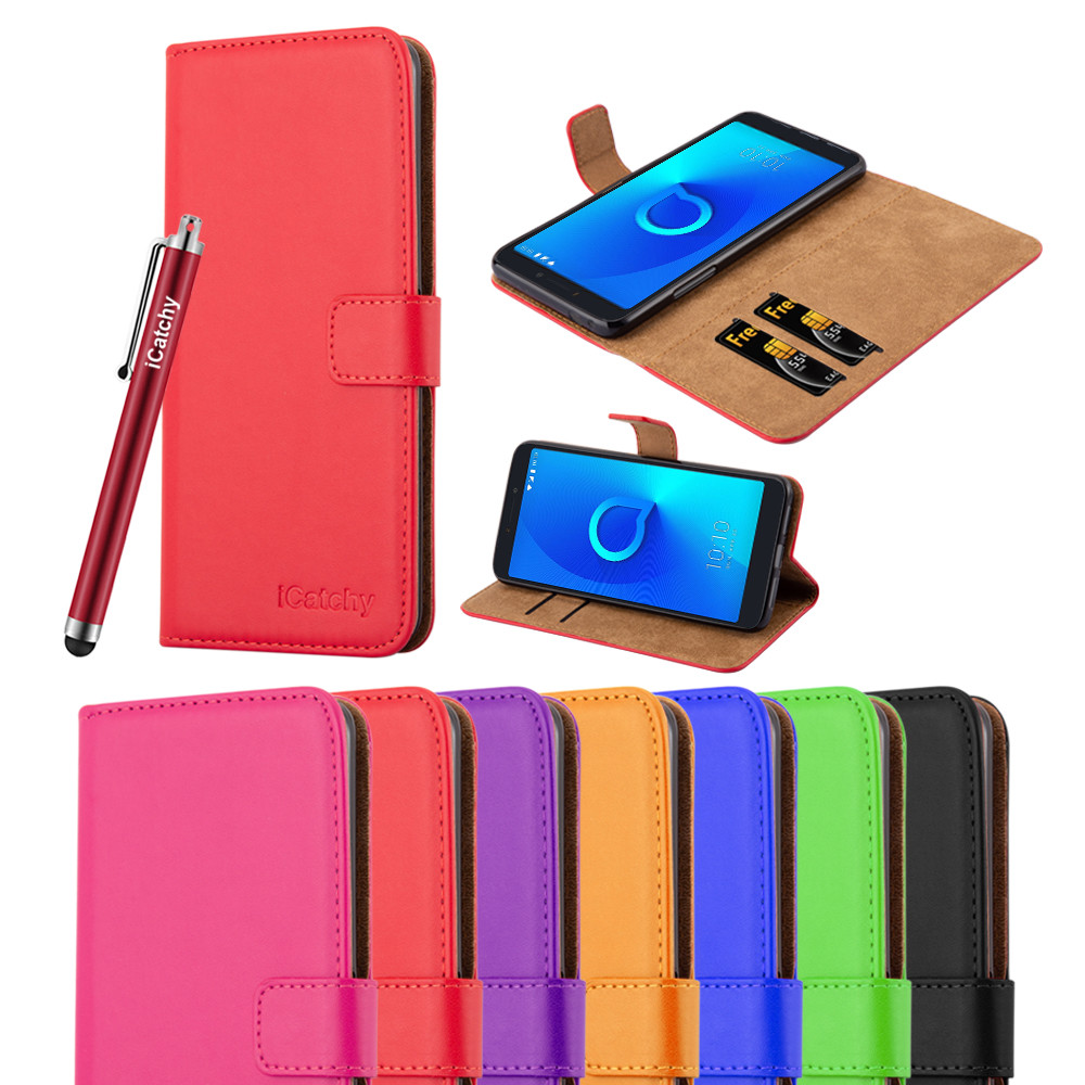 For Alcatel 3V Phone Case Leather Wallet Flip Folio Stand View Cover