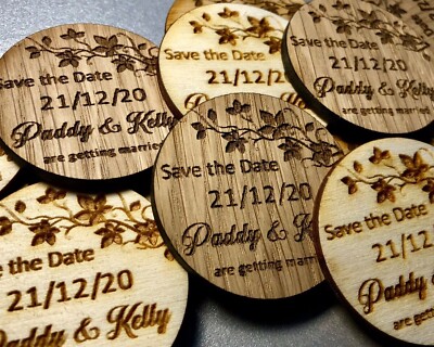 Wooden Save the Date Personalised Engraved Rustic Disc Fridge Magnets ...