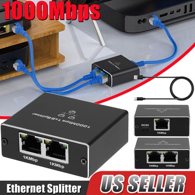 RJ45 Splitter 1X2 Gigabit 1000Mbps Ethernet Cable 1 in 2 out Network Splitter PC