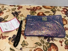 Liz Claiborne Phone Charging Wallet Metallic Purple Sparkly Wallet w/ Power Bank