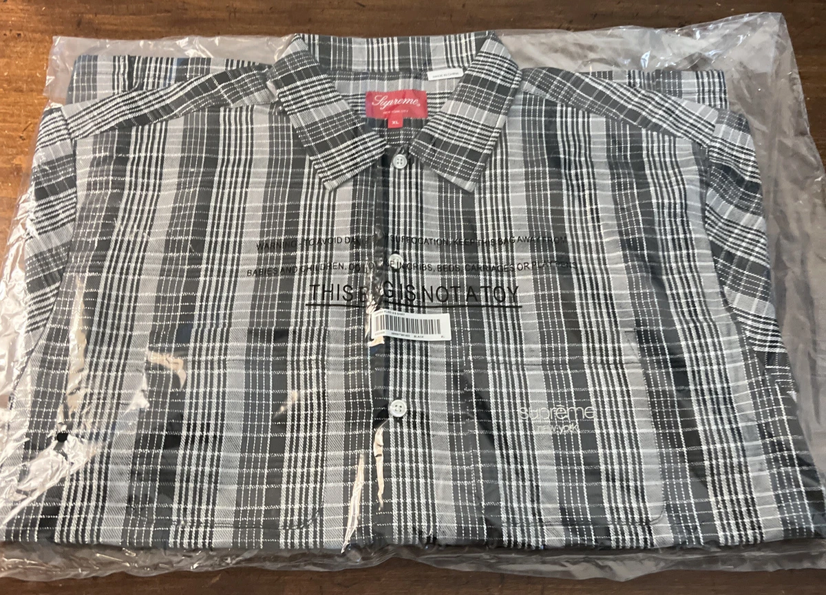 SUPREME METALLIC LUREX PLAID S/S SHIRT BLACK SIZE XLARGE SS23 WEEK