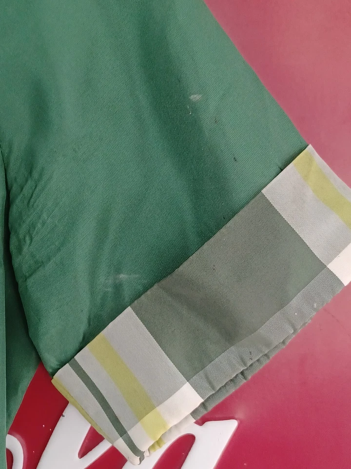 Vestido Completo Vintage Niña Hecho a Mano Estampado a Cuadros Verde con Corbata Vacaciones  Foto 4 de 4