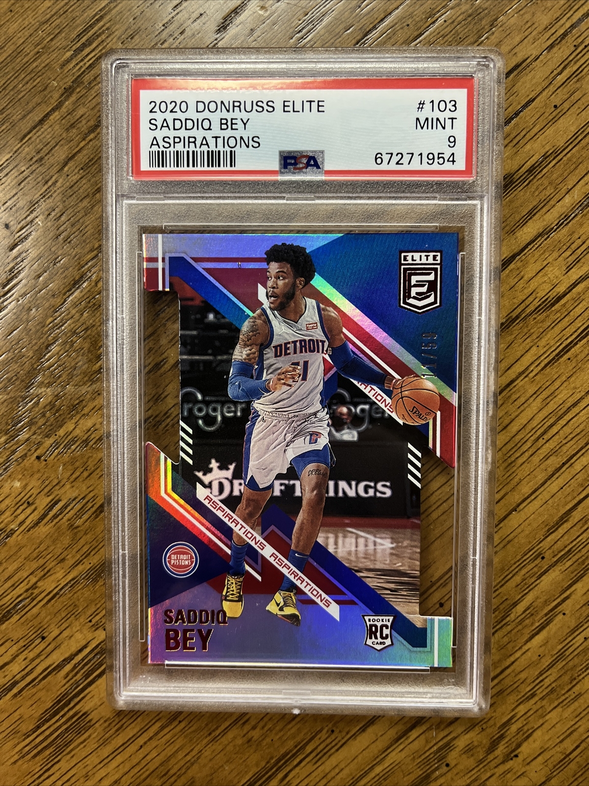 2020-21 Donruss Elite Aspirations /59 Saddiq Bey #103 Rookie RC Pistons PSA 9
