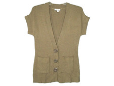 Coldwater Creek Brown Cap Sleeve V-Neck Snap Front Cardigan Sweater Size S (6-8)