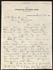1891 Fairhaven National Bank WA. ALS Letterhead re: Wells Fargo & City Warrants