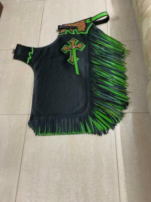lime green bull riding chaps