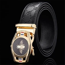 Genuine Leather Belt Men Women Bee Buckle Belt Waist Strap for Jeans Waistband