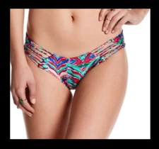 Luli Fama Bikini Bottoms XS Besos De Sal Strappy Cut Out Print Brazilian NWT