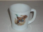 Vintage Fire King Coffee Mug Cup Mallard Duck Milk Glass Made in USA Hunting