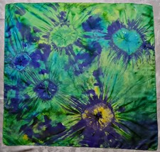 SCARF VINTAGE AUTHENTIC HANDPAINTED PSYCHEDELIC ART CRYSANTHEMUM SILK 35" SQUARE