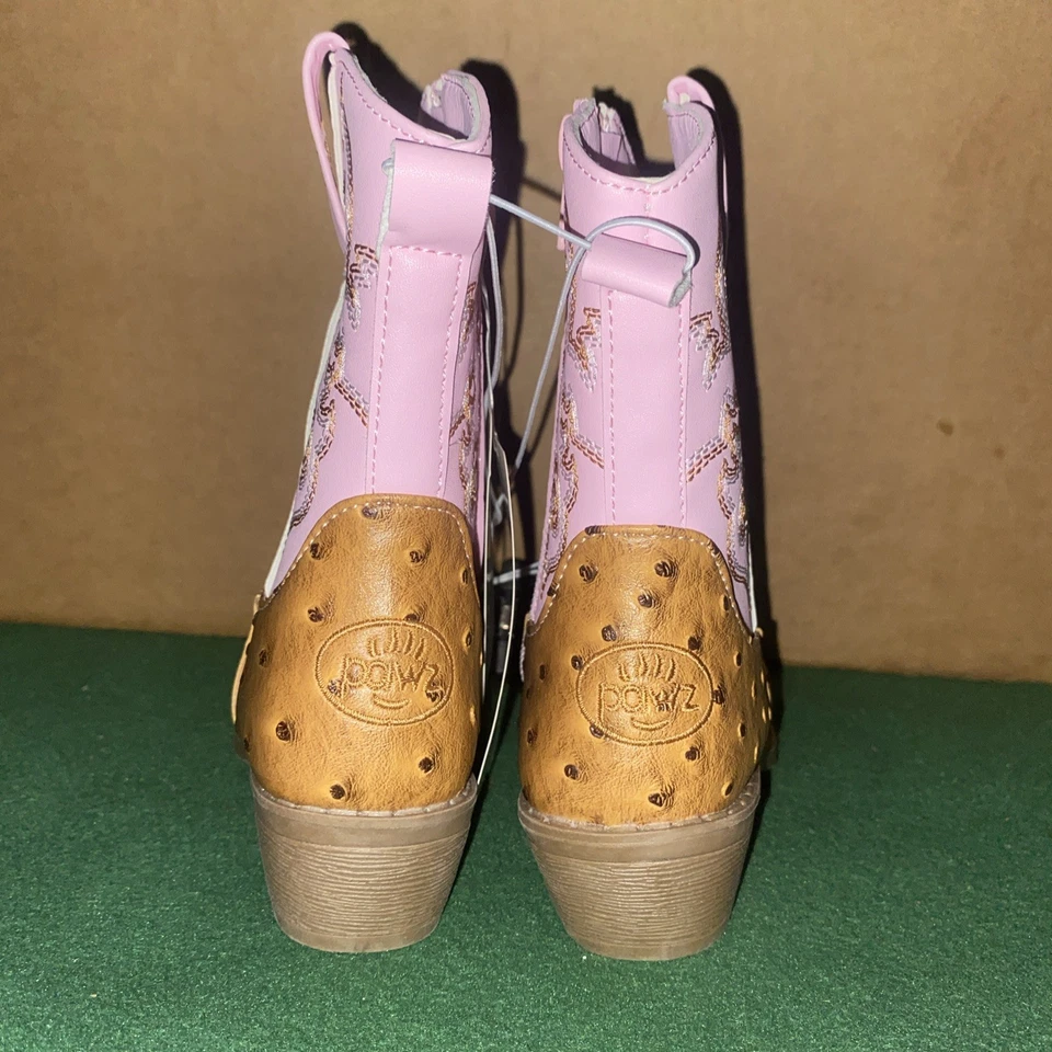 Pawz Girls Faux Ostrich Skin Embroidered Western Boots Size 11 Light Pink - Image 3 of 4