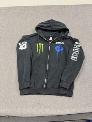 Y2K DC Shoes Monster Energy Hoodie Full Zip Mens Large Black Subaru Ken Block