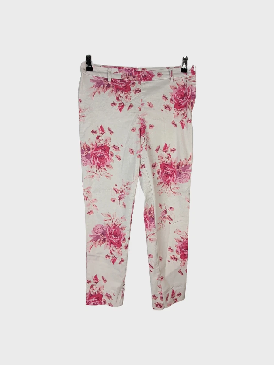 H&m Pantalones Mujer Talla W34 Cream with Pink Floral Algodón Vintage