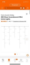 Home Accents Holiday 24RT0172416C 200 Clear Incandescent Mini Icicle Lights NEW