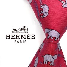 USED Tie HERMES Tie Red Elephant Pattern Casual Japan