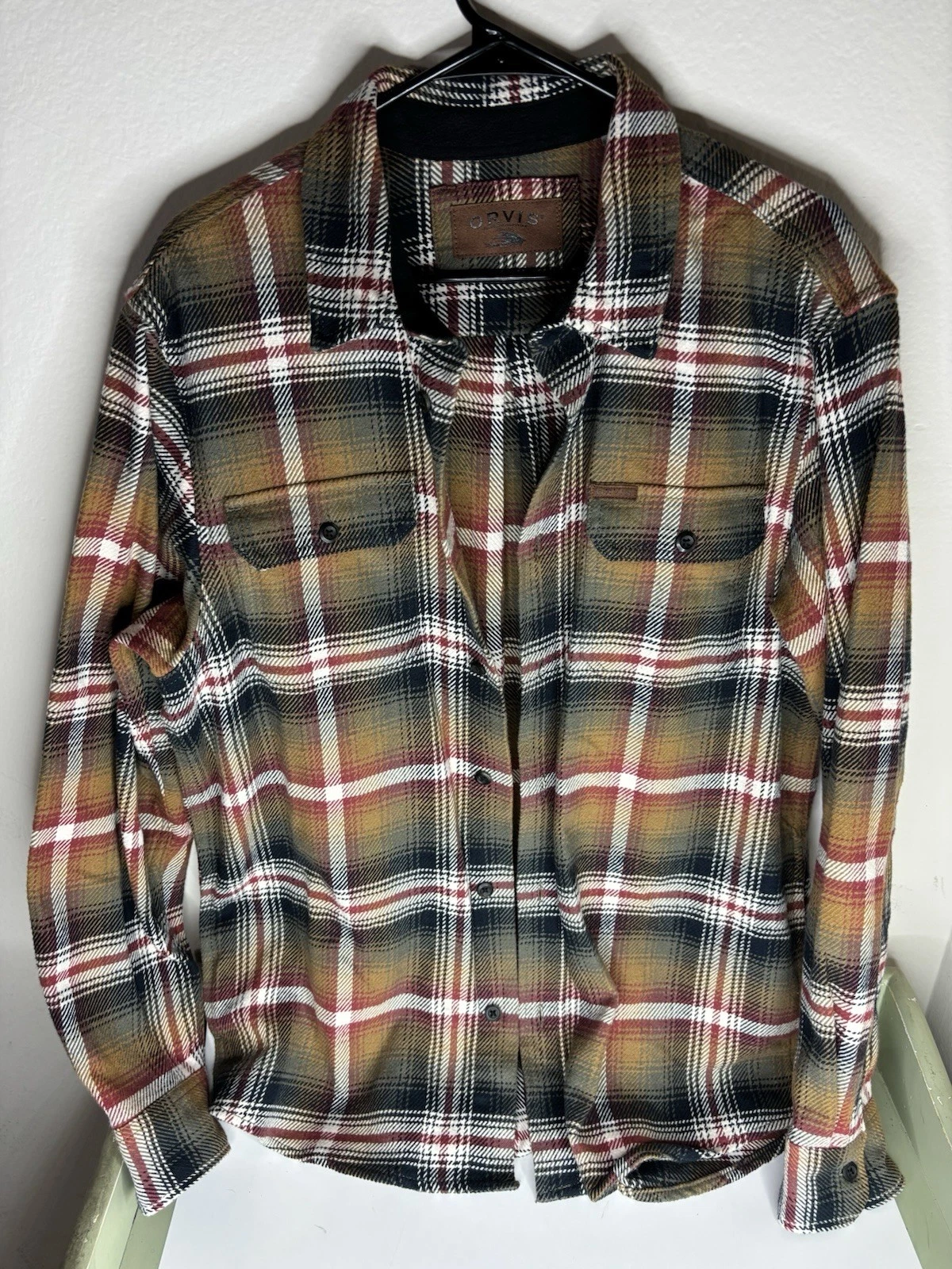 Orvis Men's Size Medium 100% Cotton Thick Flannel Shirt Brown Long Sleeve Pocket