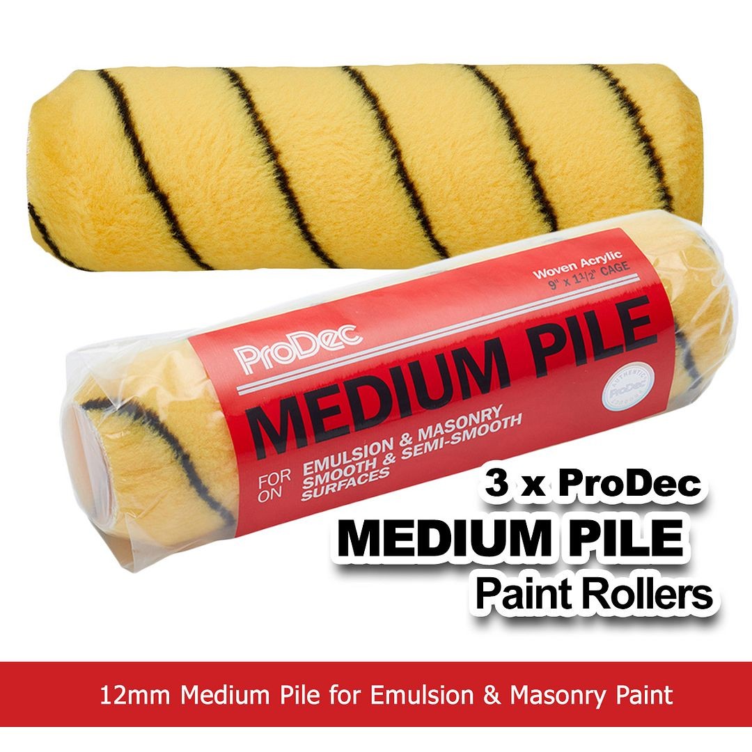 3 x ProDec Medium Pile Tiger Roller, Emulsion & Masonry Paint Washable 9"" x 1.5""