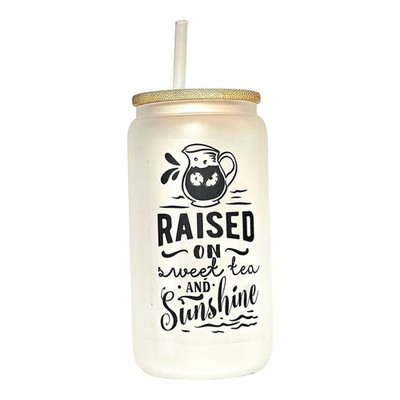 Sweet Tea Summer Matte Glass Tumbler - cupholder size -  Handcrafted design