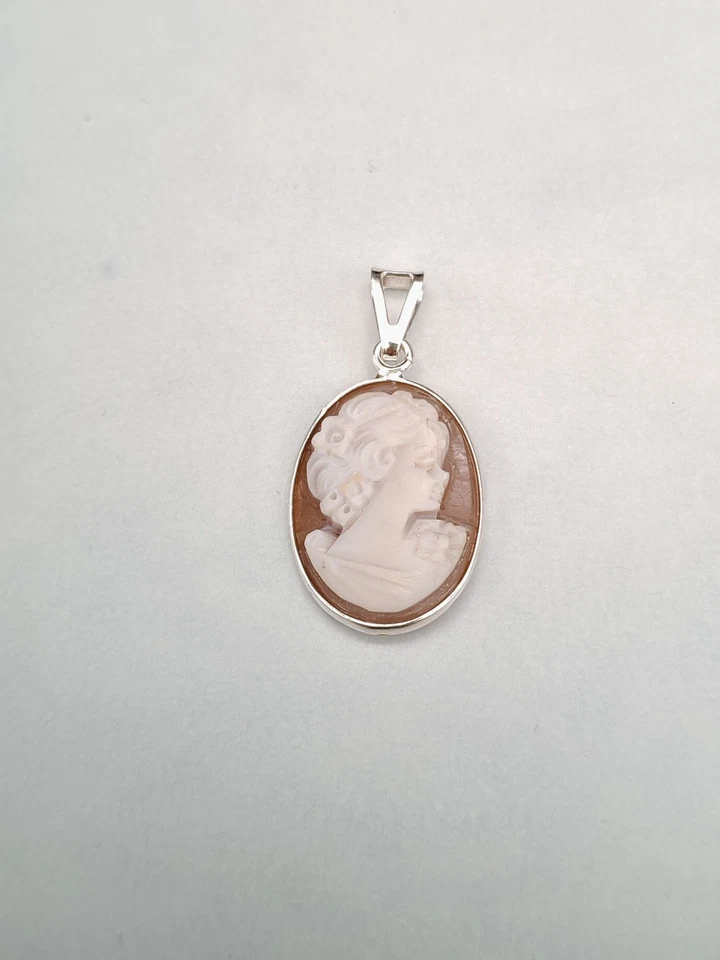 Ciondolo donna cammeo vero pendente argento bianco 925 cameo italiano - Immagine 2 di 4