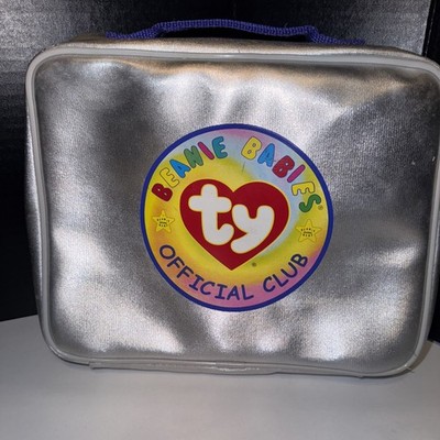 Ty Beanie Babies Official Club Silver Bag Pouch Zipper Clear Front Purple Handle