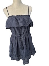 American Eagle Outfitters Womens Ruffled Off-Shoulder Mini Dress Size L Navy Blu