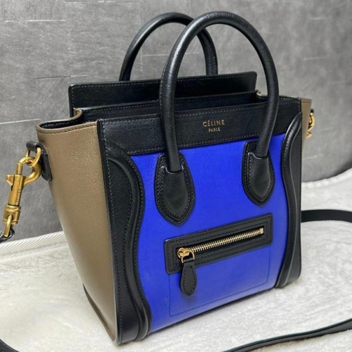 CÉLINE Luggage Nano Bicolor Leather Bag Blue/Navy