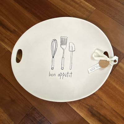 Rae Dunn Artisan Collection Oval Ceramic Platter Bon Appétit White Handles