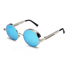 Retro Gothic Steampunk Sunglasses for Women Men Round Lens Metal Frame Silver...