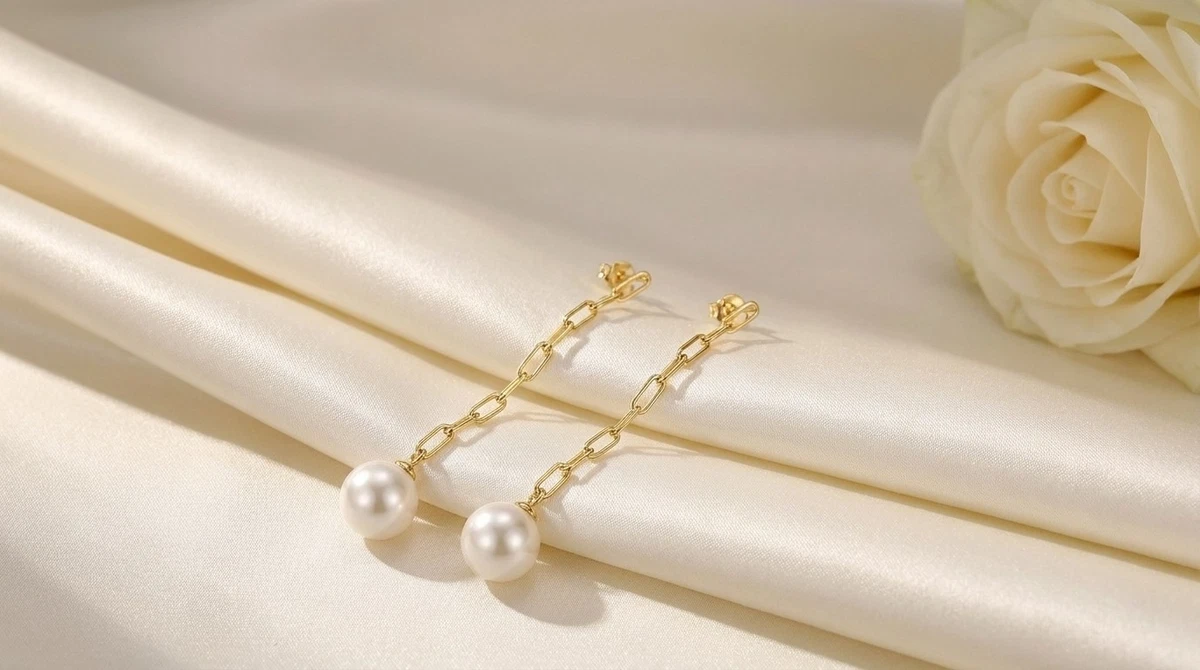 Solid 14K Yellow Gold Freshwater Cultured Pearl Earrings 9-10mm Women's