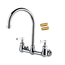  Commercial Wall Mount Faucet 8 Inch Center with 8" Gooseneck Swivel Spout, 2 