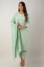 Indian for Girls Women's Light Green Straight Kurta Trousers With Dupatta set