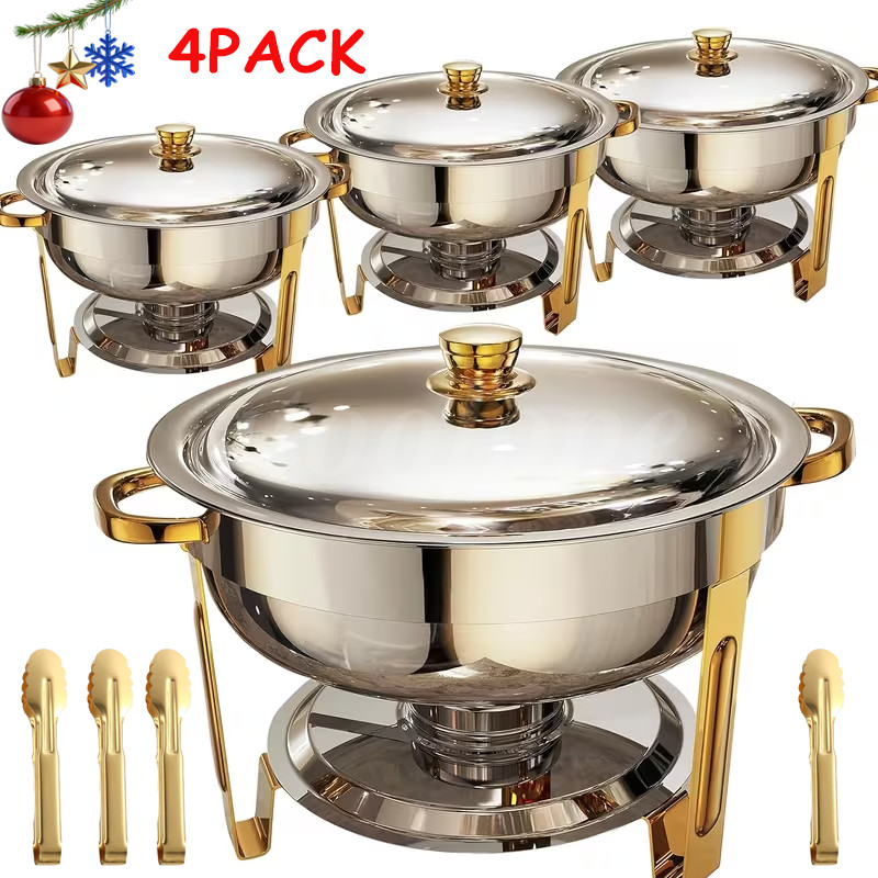 6QT GOLD Chafing Dish Buffet Set Stainless Steel Full Size Chafer party 4 PACK