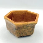 Haeger Pottery Mustard Yellow Brown Speckled Hexagon Flower Pot Planter #4002