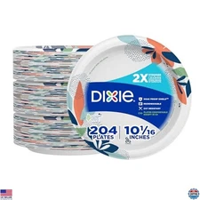 Dixie Large Paper Plates, 10 Inch, 204 Count, 2X Stronger*, Microwave-Safe,