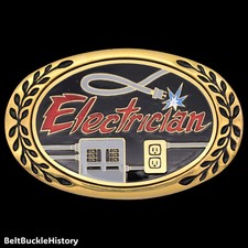 Solid Brass Electrician Vintage Belt Buckle by Heritage Buckles ca. 1980s