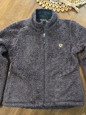 ARIAT Sherpa Fuzzy Fleece Jacket Purple Full Zip Pockets womens USA Sz SP