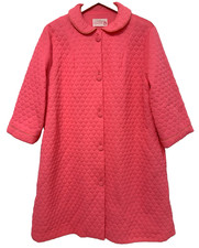 L Vtg 60s 70s Lorraine Hot Pink Quilted Nylon Button Up Night Robe Housecoat 40"