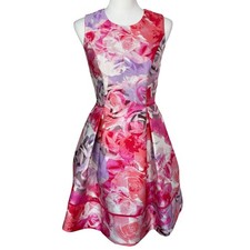 VINCE CAMUTO NEW Size 2 Pink Purple Floral Print Sleeveless Fit and Flare Dress